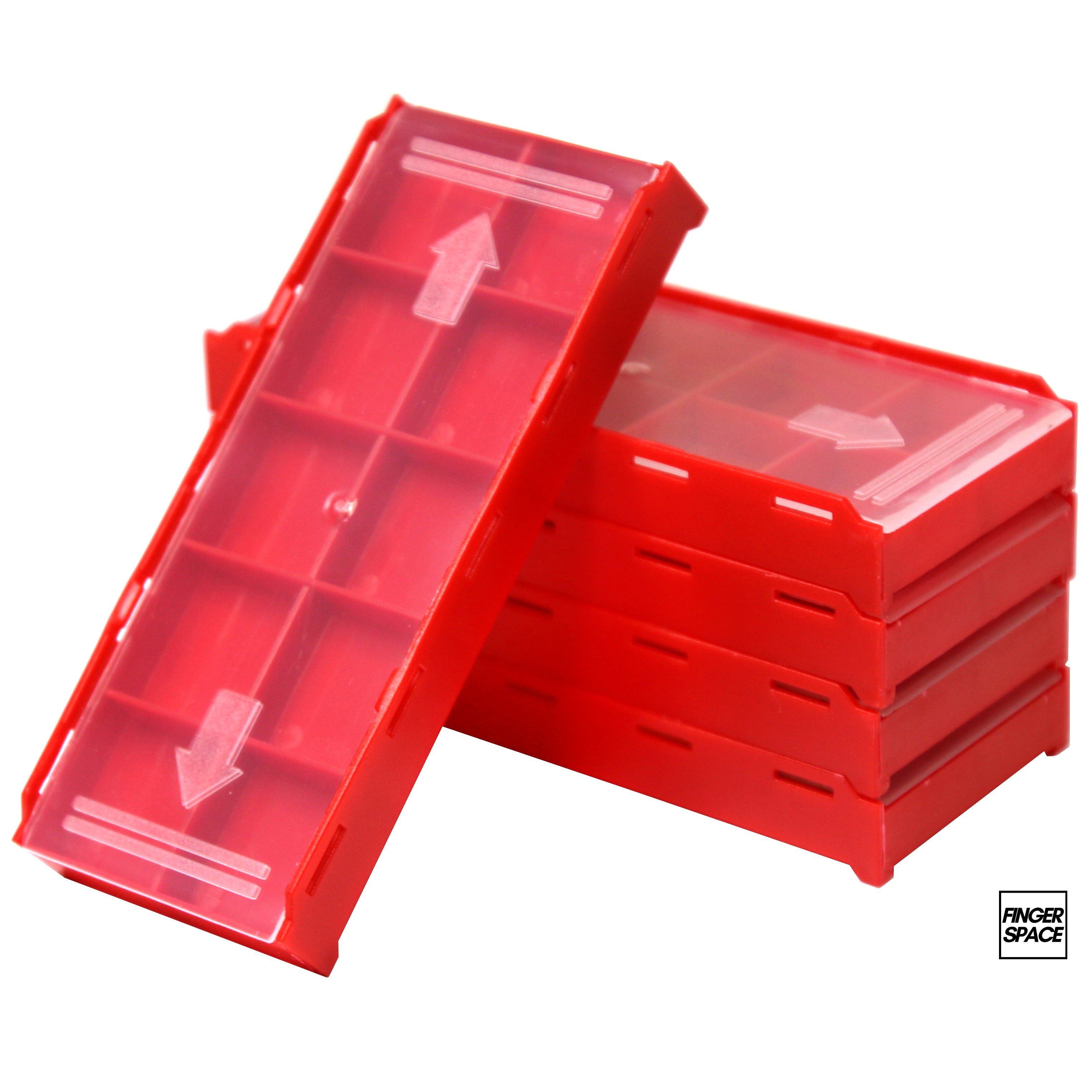 5-Pack of Red "Space Cases" - Modular Stacking Storage Boxes