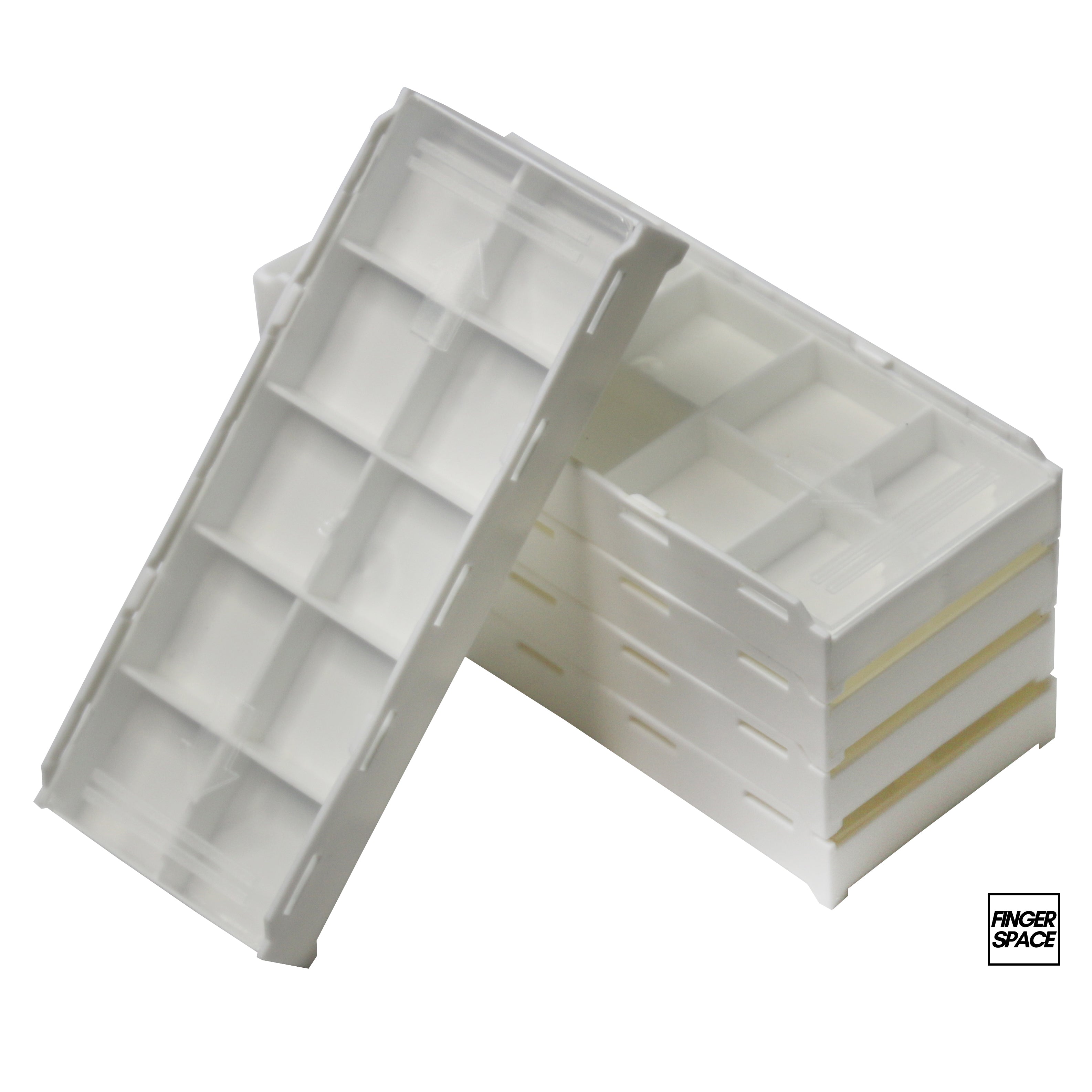 5-Pack of White "Space Cases" - Modular Stacking Storage Boxes